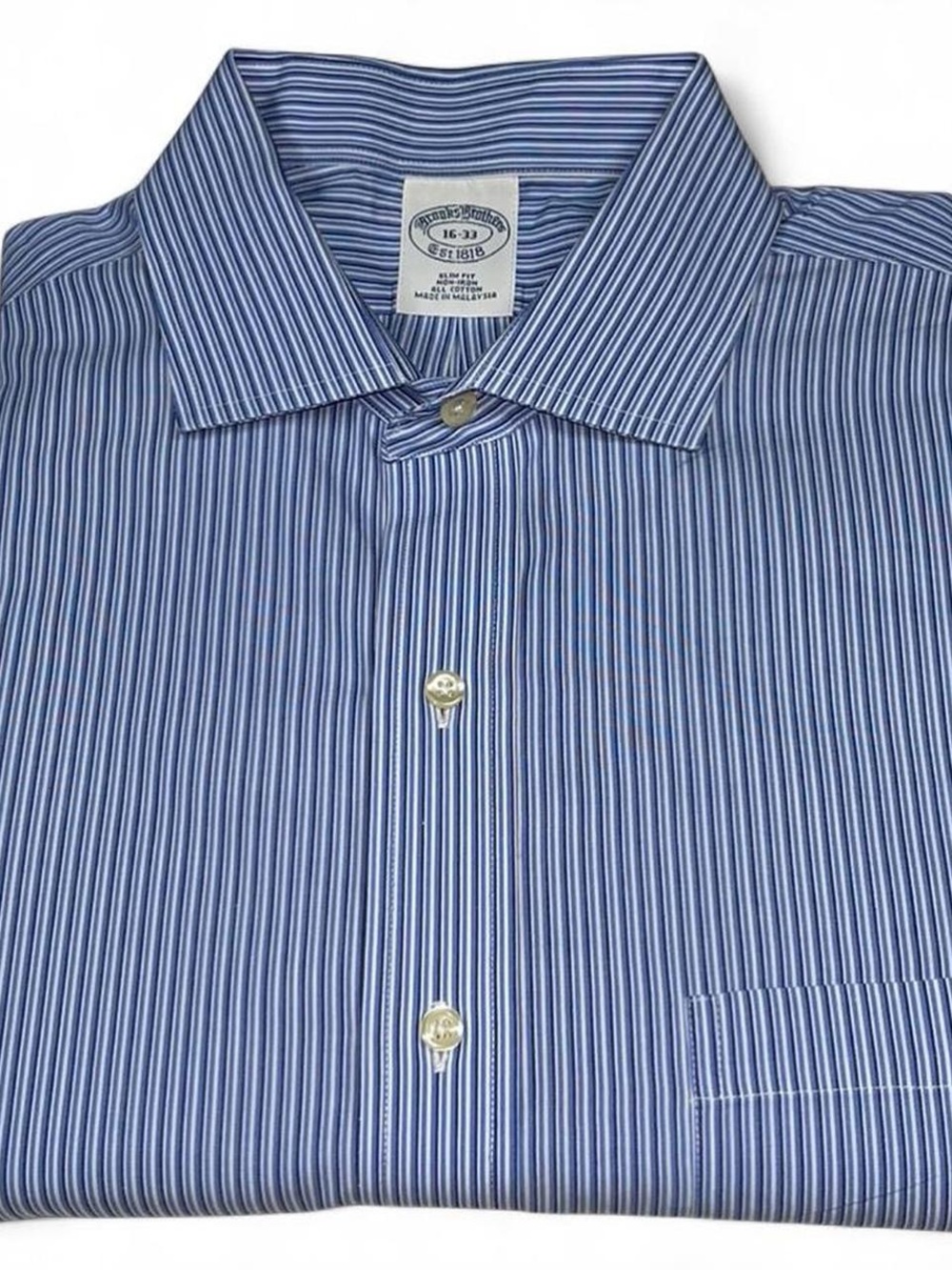 NWOT Brooks Brothers Slim Fit NonIron Blue Stripe Dress Shirt Men’s Size L 16x33
